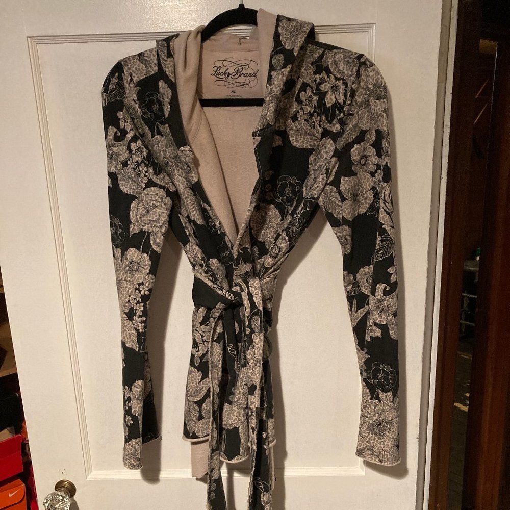 Lucky Brand Kimono Wrap Hoodie Medium Leopard